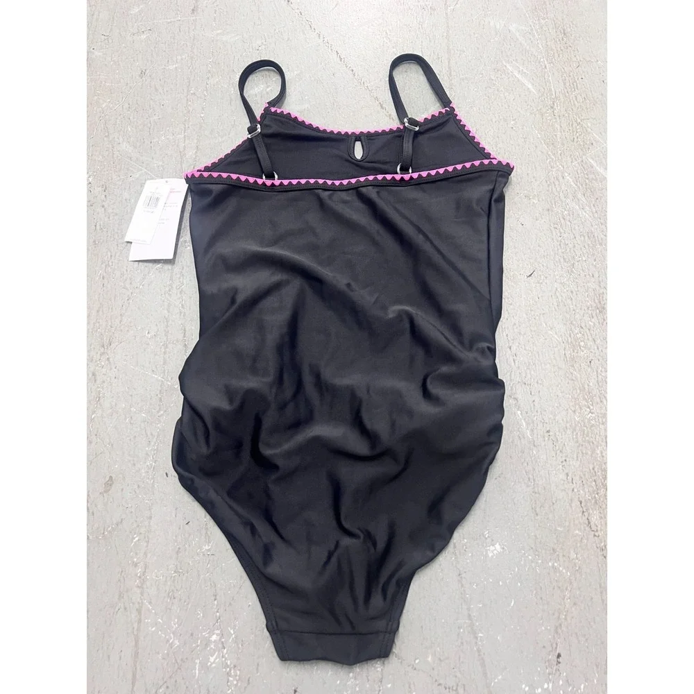 Old Navy Swimsuit Womens Large (10-12) Black‎ Embroidered Side-Ruched Beachy NWT